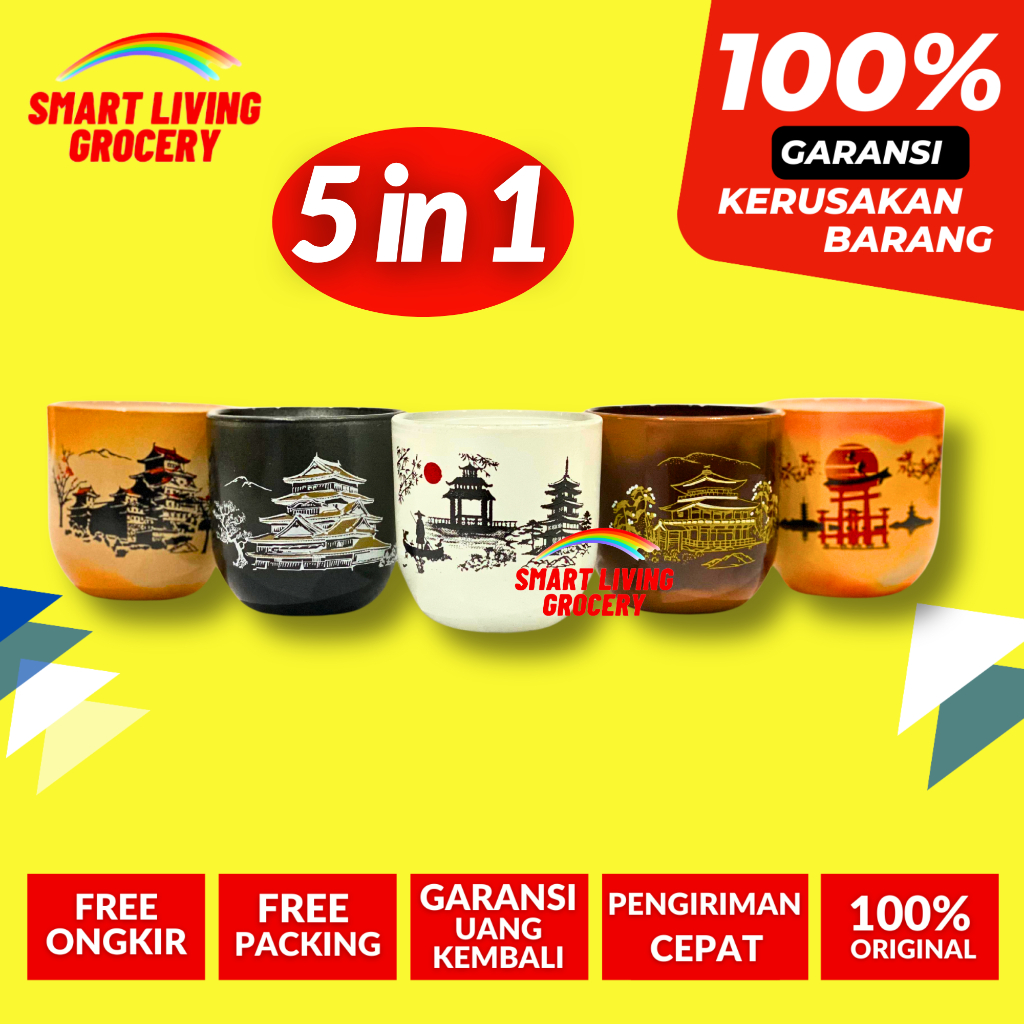 GELAS SLOKI KERAMIK MOTIF KLASIK JEPANG 5 MACAM WARNA WARNI GELAS CANGKIR SLOKI MUG MINI MINUM TEH K