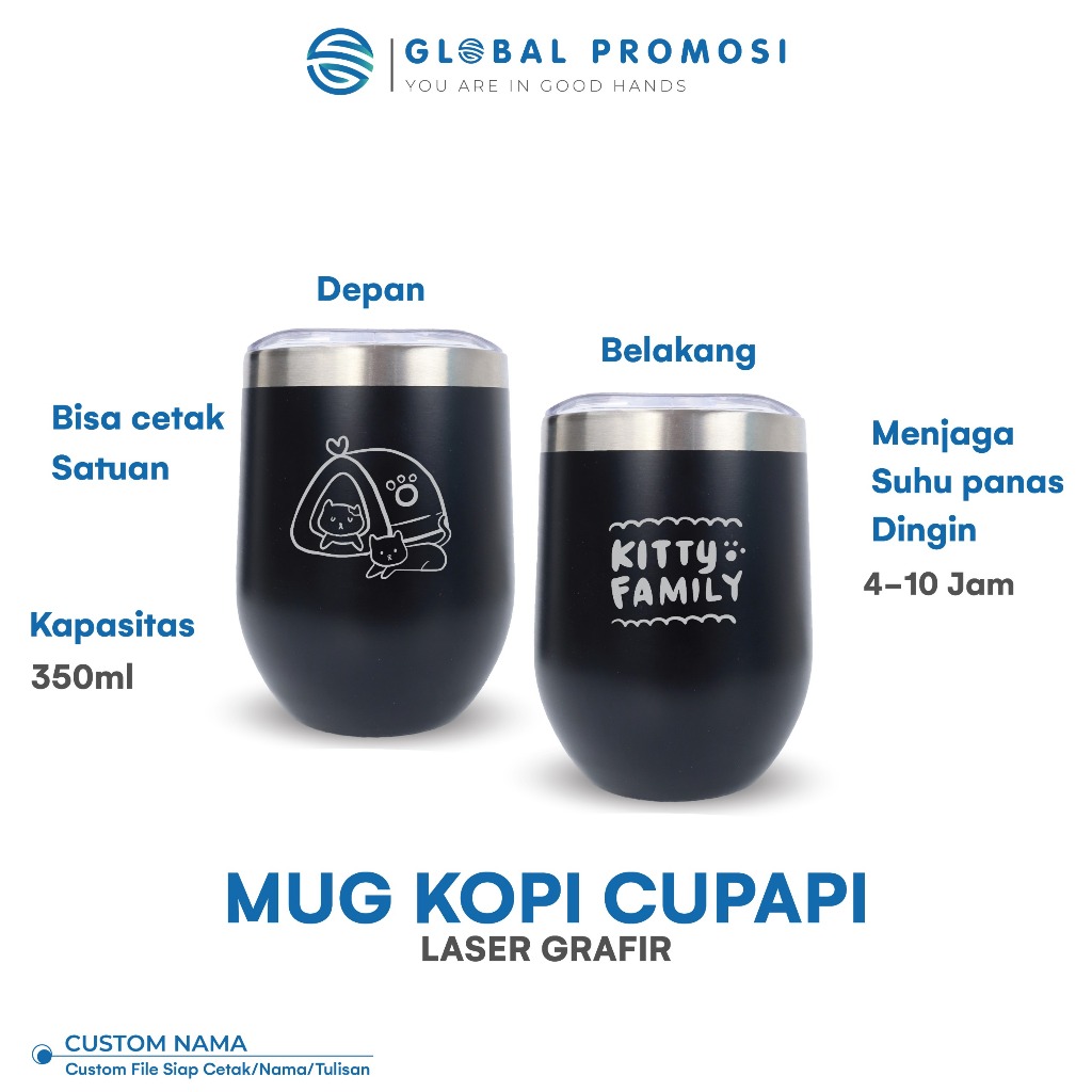 Custom Mug Egg CUPAPI Coffee Stainless Gelas Minum Cetak Laser Grafir Nama / Logo – 2 SISI