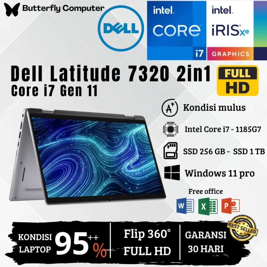 Laptop Dell Latitude 7320 2in1 Core i7 Gen 11 - RAM 16GB SSD 1TB - 13 inch - Touchscreen - Windows 1