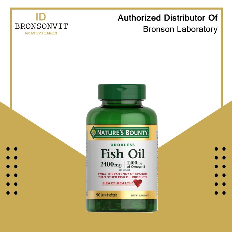 Nature's Bounty Odorless Fish Oil 2400mg 2400 Mg Minyak Ikan Omega 90 Coated Softgels