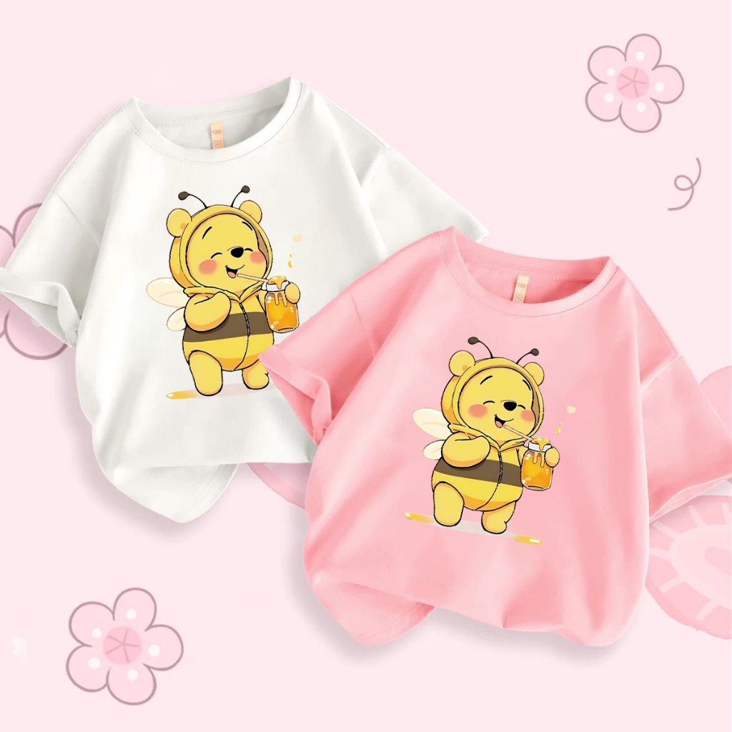 Aimeeli Baju Kaos Atasan Anak Perempuan Terbaru Import / Kaos Anak-anak Lebah lucu Winnie the Pooh /
