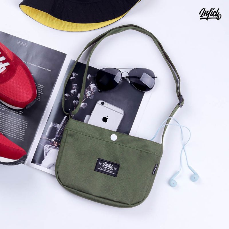 Tas Slempang Sling Bad pria Warna Hijau,cream, hitam, merah maroon, coklat dijahit dengan kuat dan r