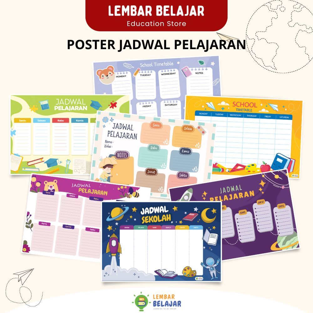 LEMBAR BELAJAR Poster Jadwal Pelajaran Sekolah - Poster Edukasi Anak - Pajangan Dinding Sekolah