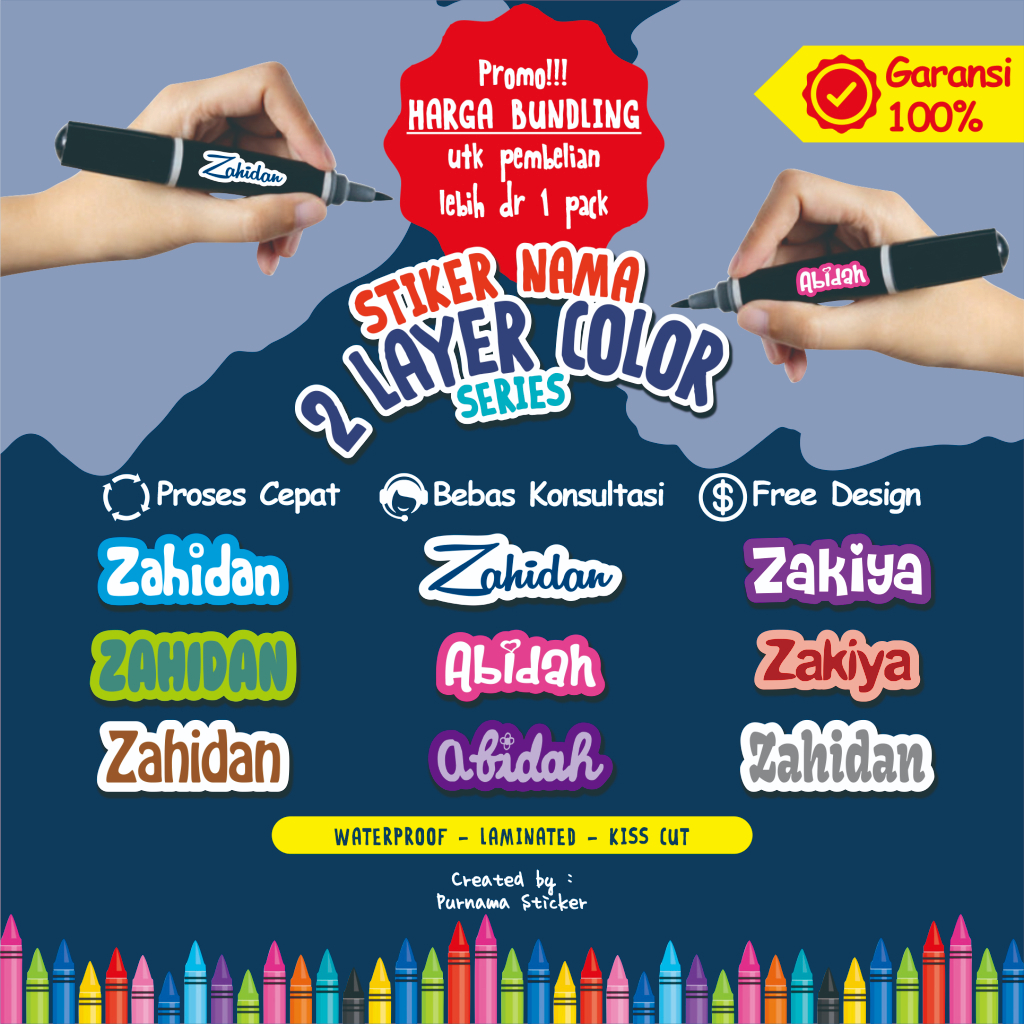 

36 PCS 2 Layer Stiker Label Nama - Waterproof - Stiker Tumbler [PURNAMA STICKER]