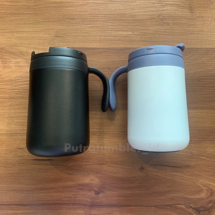 Gelas Mug Vacum Stainless Steel - Hitam, Polosan