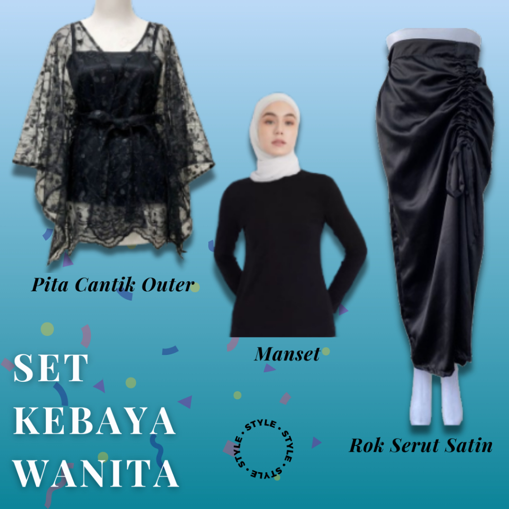 SET KEBAYA WANITA Paket 3in1 Oneset Kebaya Kondangan dan Wisuda with Rok Serut dan Outer Cardigan Ti