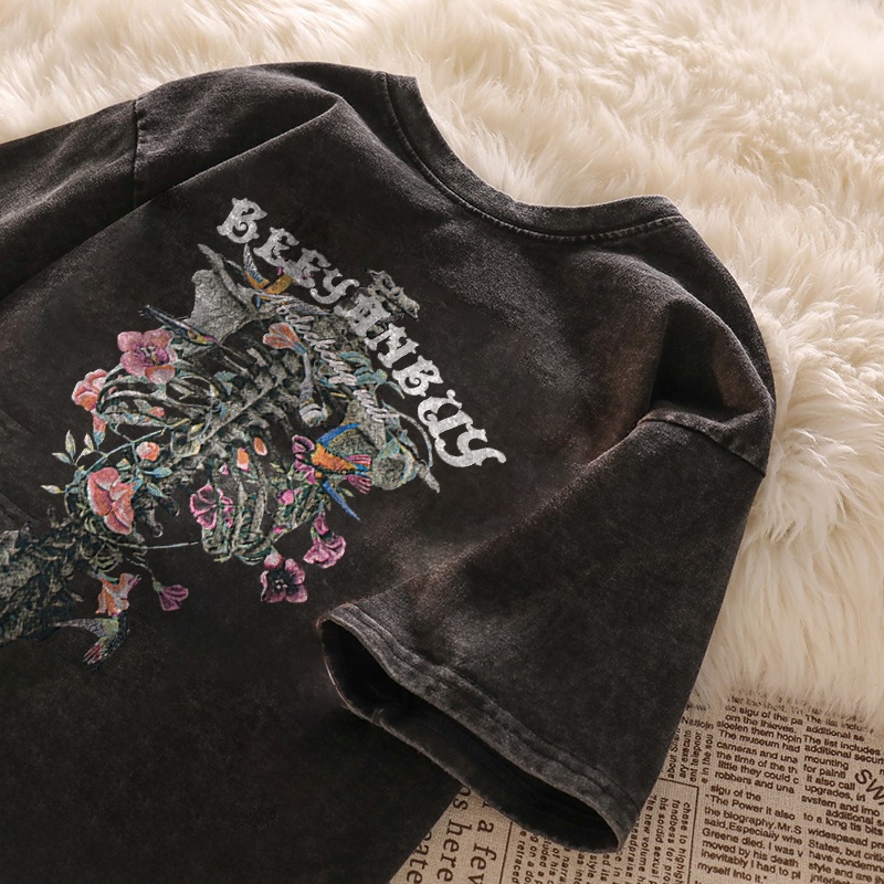 SEZO Baju Wanita Kaos CVSSO Mawar Motif Tengkorak Baju Kaos Oversize Wanita Korean 100%Cotton | Atas