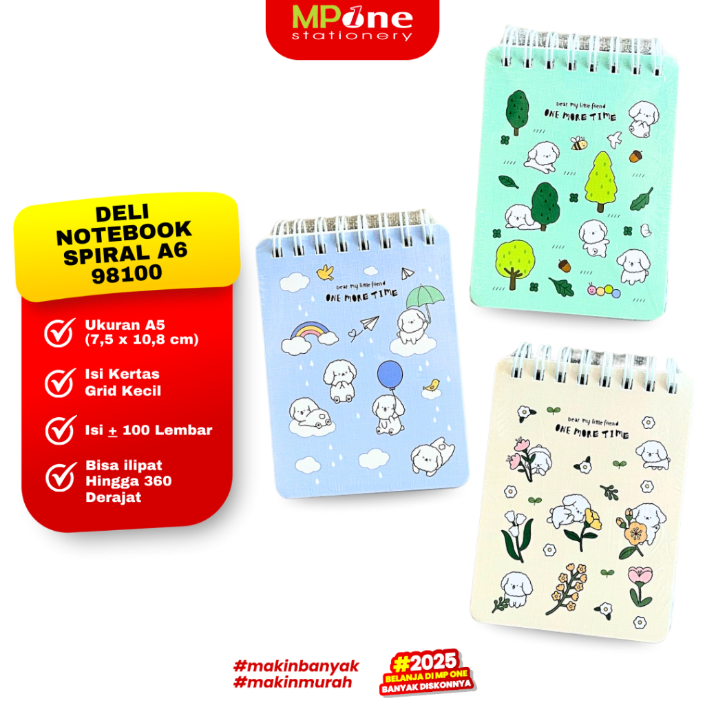 

DELI Notebook Spiral Grid Mini A6 98100 / Buku Catatan Mini Isi 100 Lembar A6 DELI