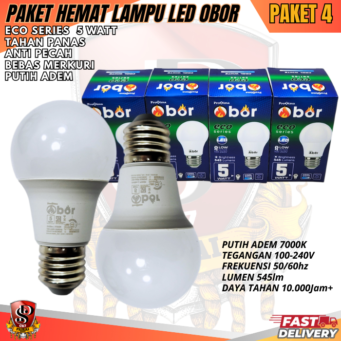 bohlam lampu led 1 paket isi 4 pcs 5 watt / bola lampu led 5wat cahaya putih terang bergaransi sudah