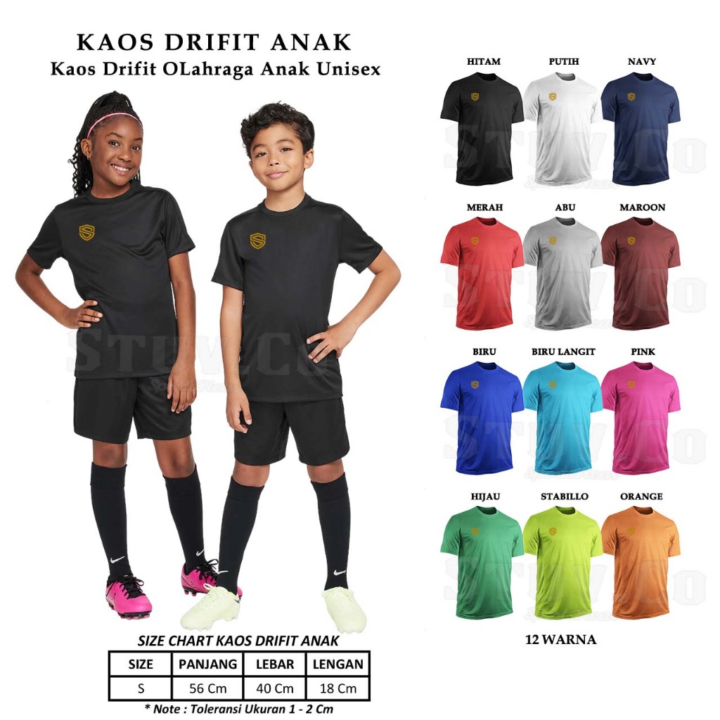 KAOS DRY FIT ANAK STUVCO OLAHRAGA FUTSAL SEPAKBOLA JOGGING SEPEDA BASKET BULUTANGKIS BAHAN DRY FIT