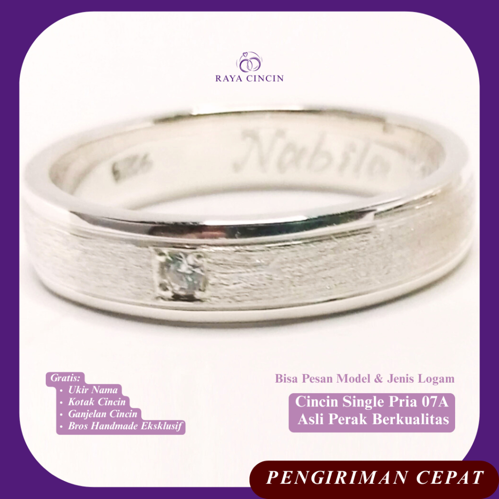 RAYA Cincin Single Pria 07A Asli Perak Berkualitas Cincin Tunangan Real Pict