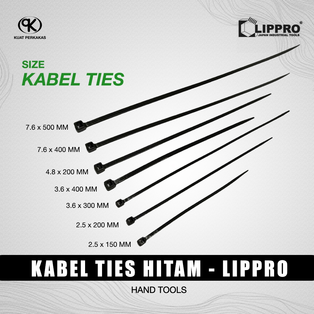 

LIPPRO Kabel Ties Hitam 3.6 x 300 Material Nilon / Cable Ties Nylon