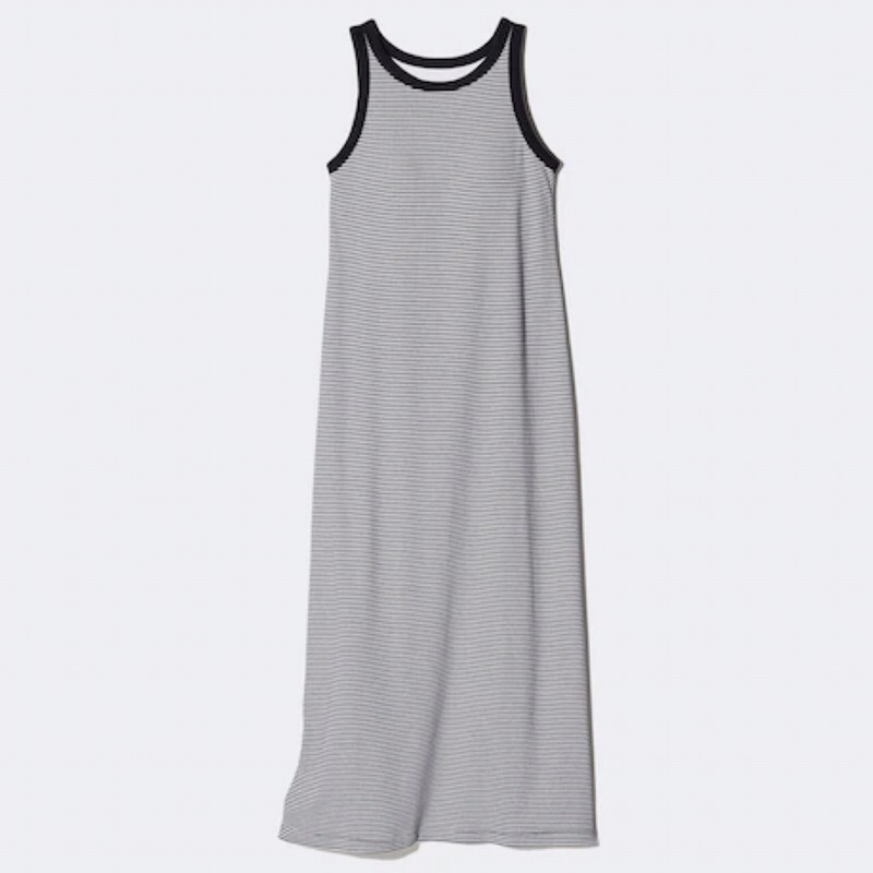 UNIQLO Bra Dress Gaun Rib Garis Wanita Tanpa Lengan