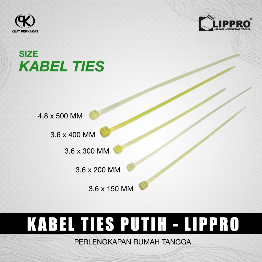 

LIPPRO Kabel Ties Putih 3.6 x 200 Material Nilon / Cable Ties Nylon