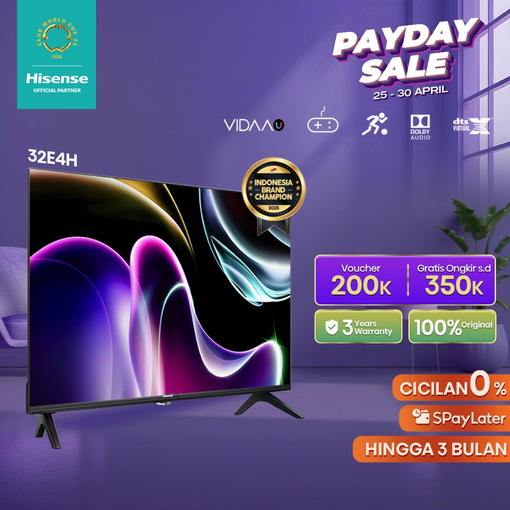 Hisense 32" HD Vidaa Smart TV-Bezelless Design-Dolby Audio- Youtube/Netflix/Prime video-Casting-Vida