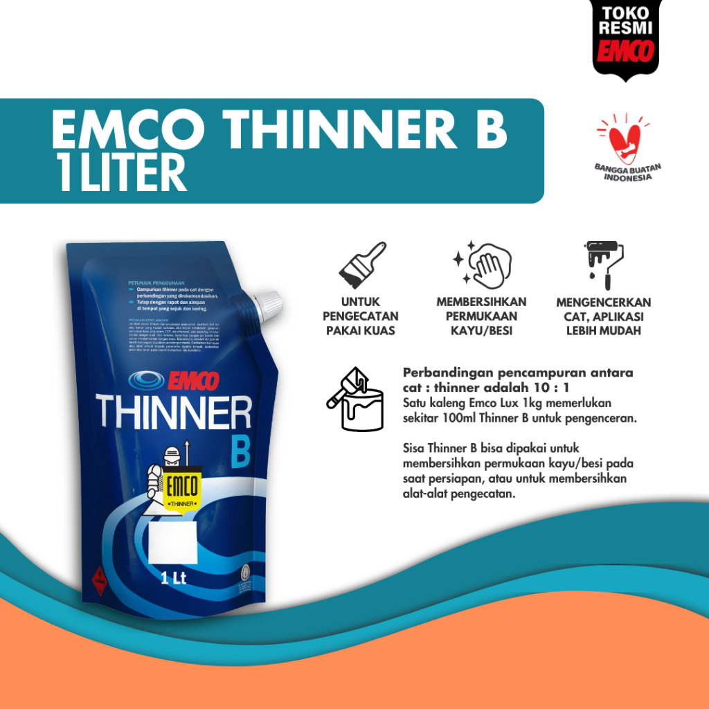 EMCO Thinner B 1 Liter untuk Cat Kayu Besi Thiner Tinner Tiner Pengencer Cat Kemasan Pouch