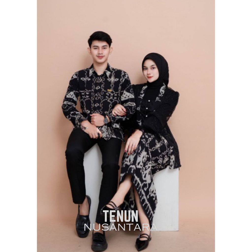 Baju Tenun Couple Setelan Kebaya Puspa Pria Wanita Etnick Modern Acara Resmi Kondangan
