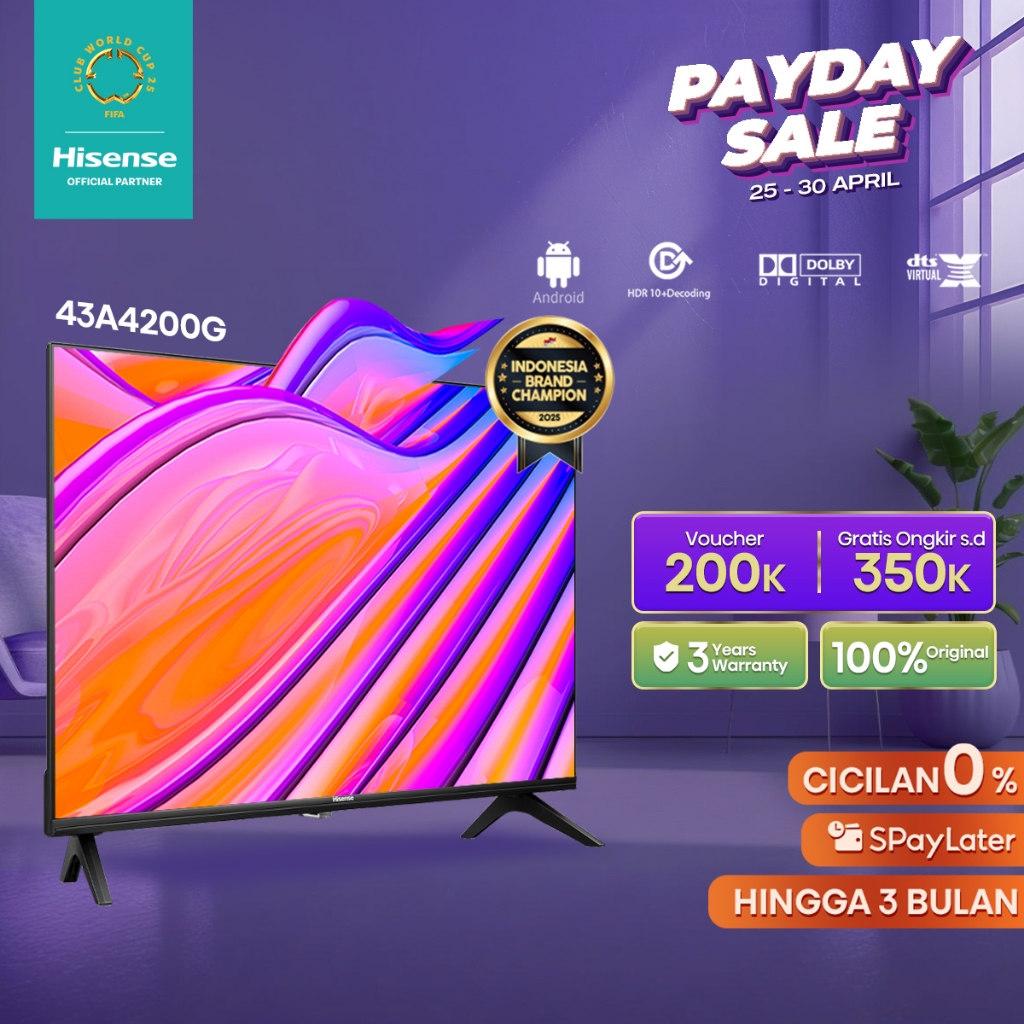 Hisense 43 inch Android11 Bezelless Design Voice Control TV - 43A4200G