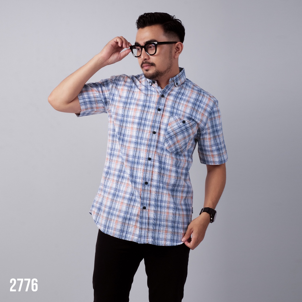 PAKAJI Kemeja Pria Lengan Pendek Kotak-Kotak Yarndyed Peach Kemeja Yarndyed 2776