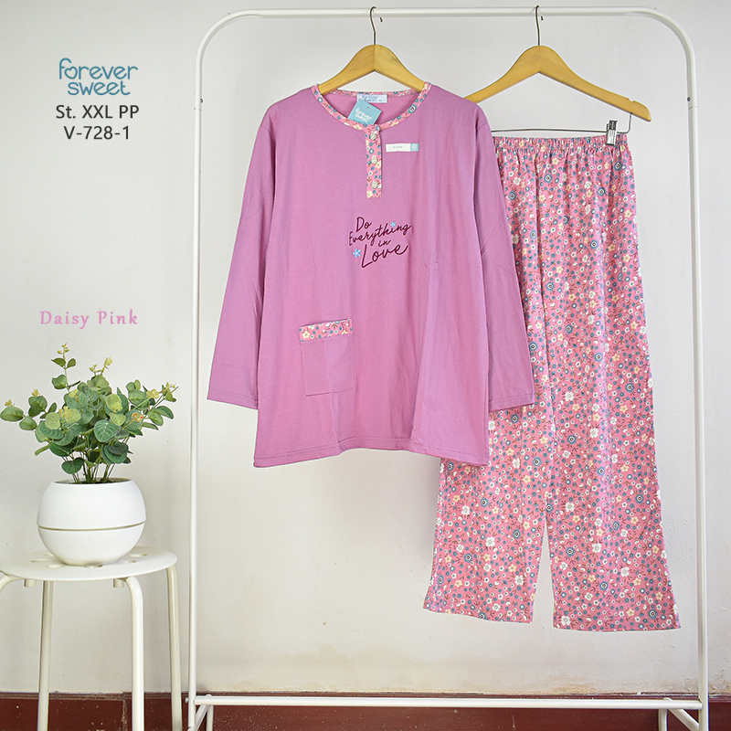 Babydoll Forever Sweet XXL PP Baju Tidur Set Piyama Wanita Jumbo Lengan Panjang