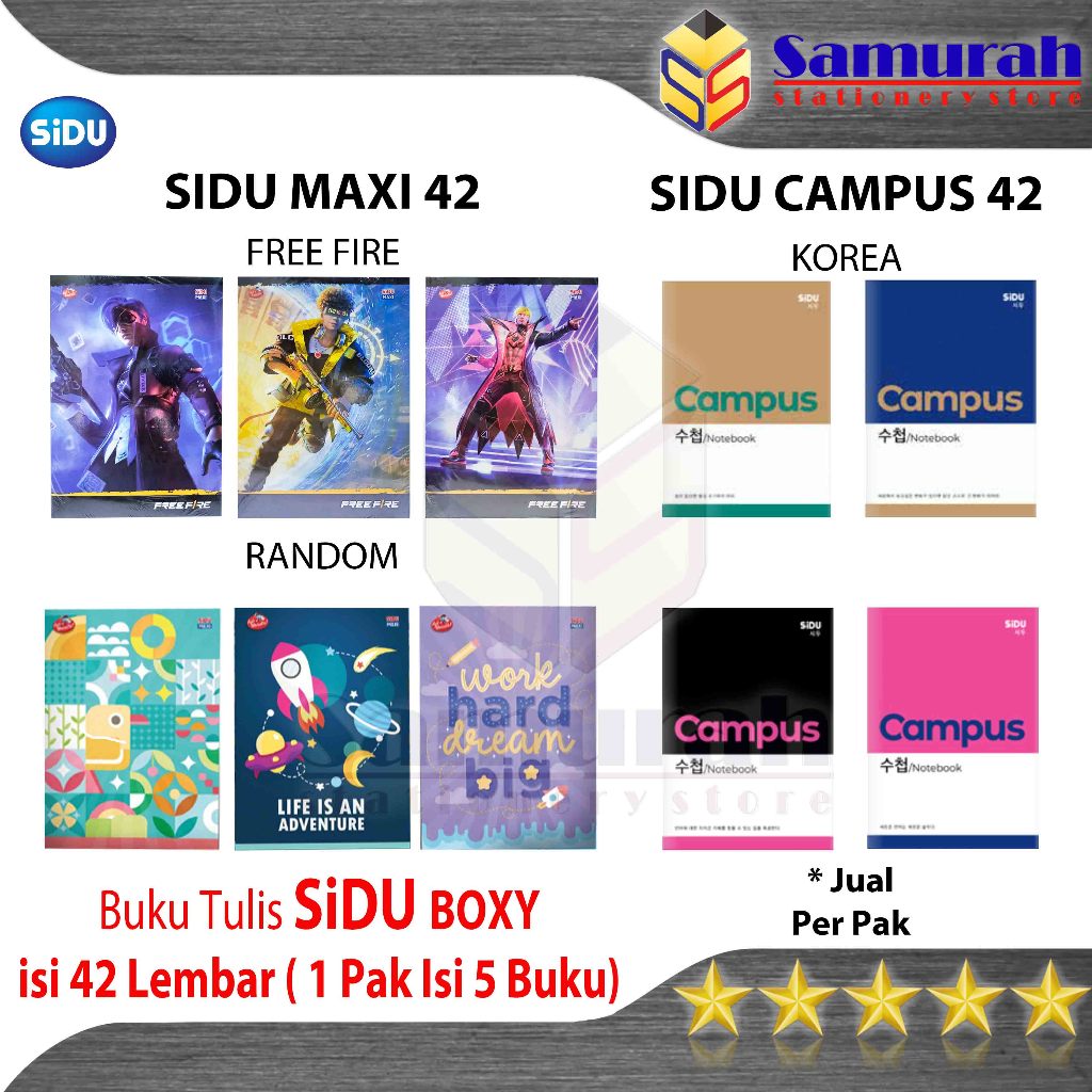 

Buku Tulis Sidu Maxi 42 Lembar / Sidu Campus Korea Besar isi 42 Lbr Ukuran Boxy / B5 Campuss / 1 pak - 5 buku