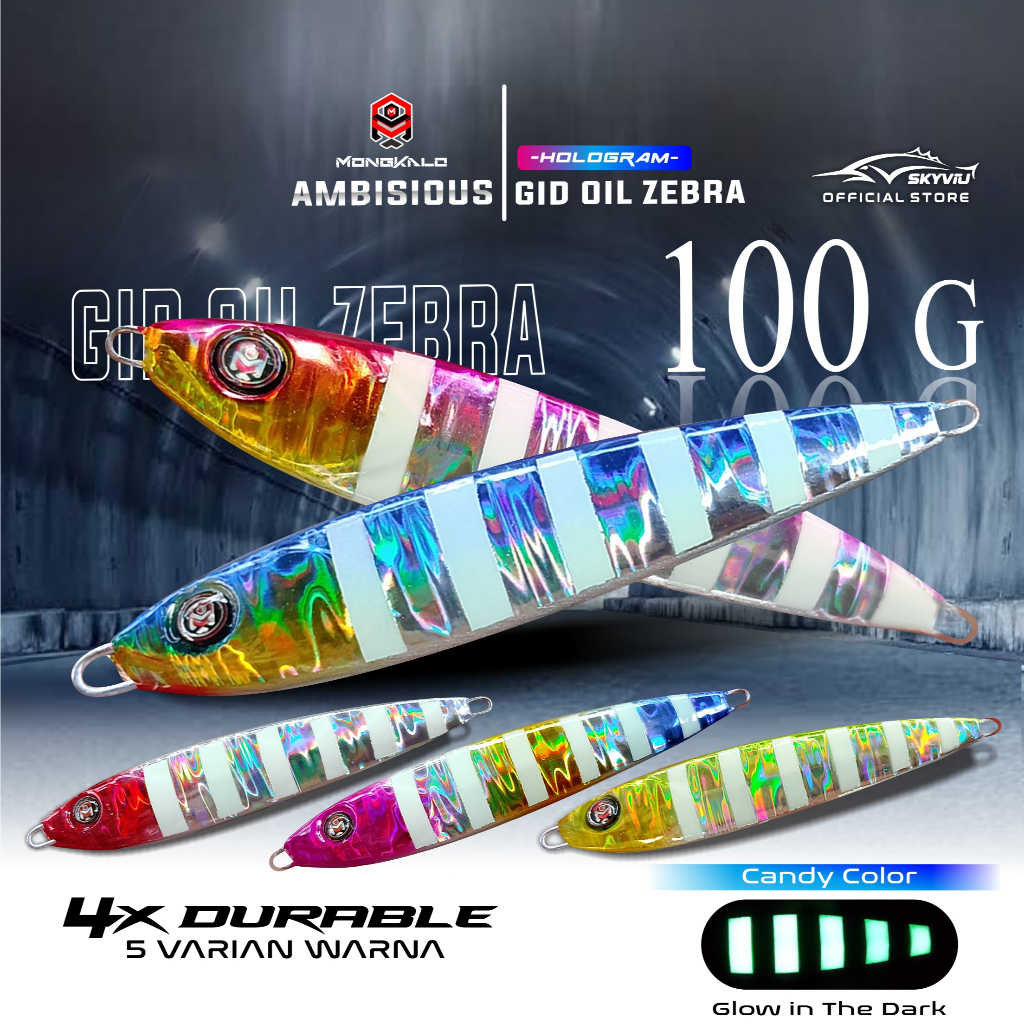 Umpan Metal Jig 100 Gram MONGKALO AMBISIOUS Hologram Minyak GID Zebra Metaljig 100g 100gram Umpan Ji
