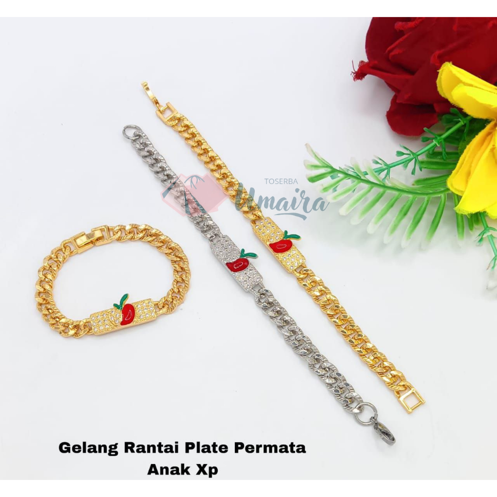 Gelang Rantai Lapis Emas Anak - Gelang Rantai Plat Anak Cewek - Gelang Rantai Anak Cewek