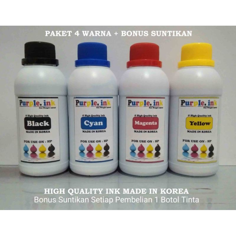 Tinta Refill Printer HP 250ml Purple ink - Paket 4 Warna