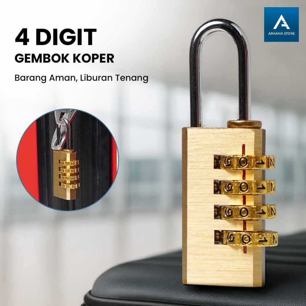 gembok koper anti maling gembok tas ransel kecil padlock kombinasi 4 digit angka solid brass