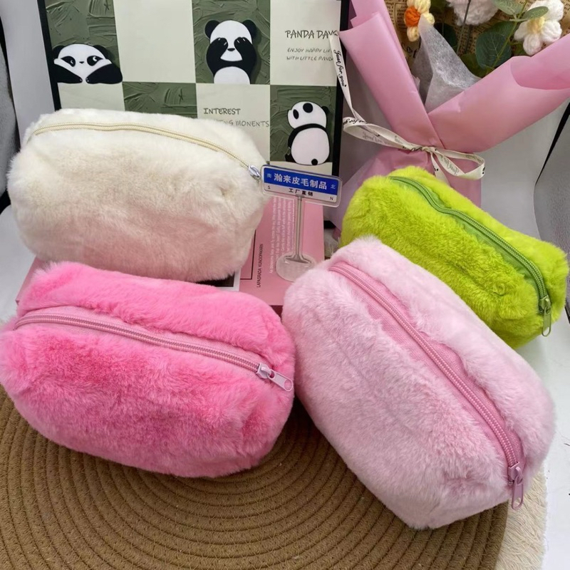 

Pouch Makeup Tempat Pensil Organizer Serbaguna Bulu Lembut Gadis Korea Y2K Pencil Case Ogarnizer Serbaguna