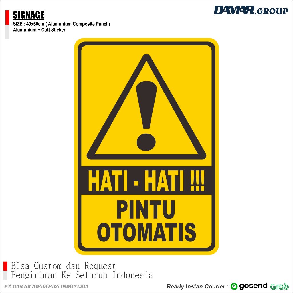 

RAMBU HATI HATI PINTU OTOMATIS 40x60cm, Papan Tanda Arah Nama Plakat Signage Akrilik dan sign ACP 3mm