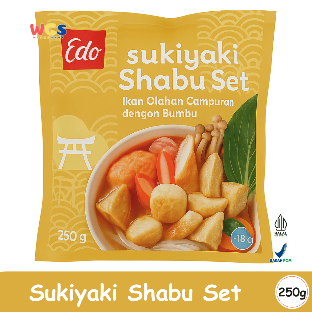 

Edo Sukiyaki Shabu Set 250g – Ikan Olahan Campuran dengan Bumbu Sukiyaki Lezat