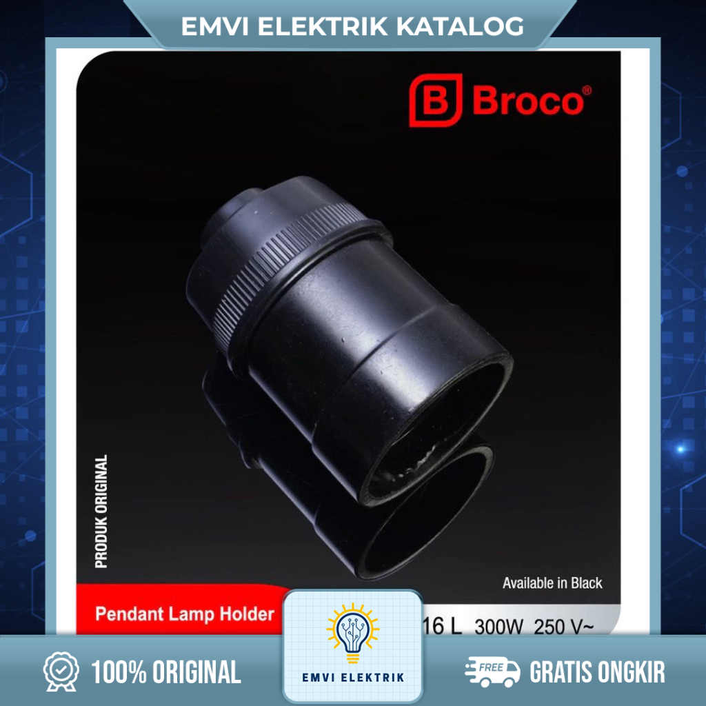 BROCO FITTING GANTUNG HITAM 216L RUMAH LAMPU DRAT E27 WADAH LAMPU GANTUNG ESTETIK