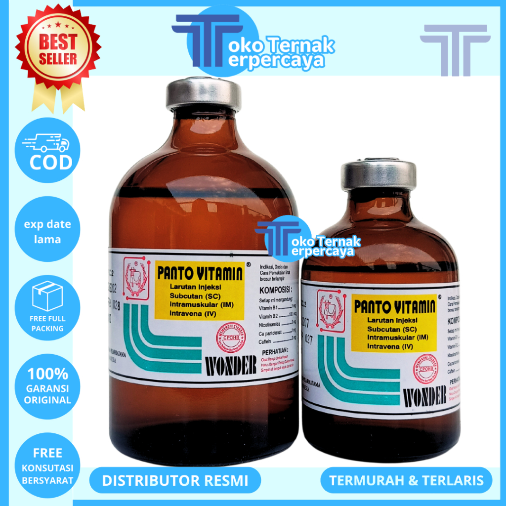 PANTO VITAMIN 100ML & 50ML WONDER - Multivitamin Hewan Injeksi Vitamin Pertumbuhan Penggemuk Nafsu M