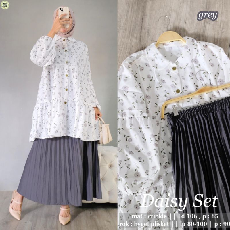 DAISY SET BY ATHAYA HIJAB SET ROK PLISKET TUNIK CRINKLE MOTIF SET ROK KEKINIAN