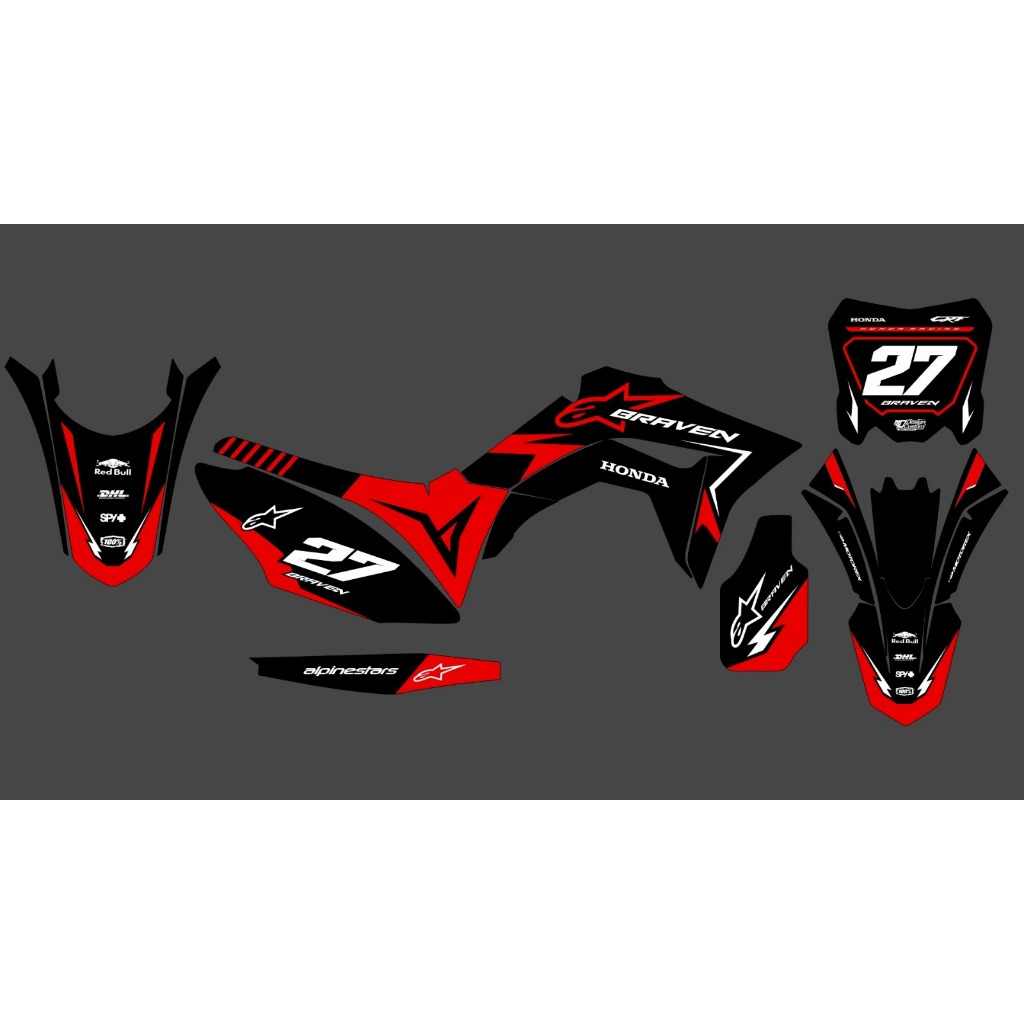 Stiker CRF 150L decal setiker CRF 150L stiker motor supermoto merah hitam list putih