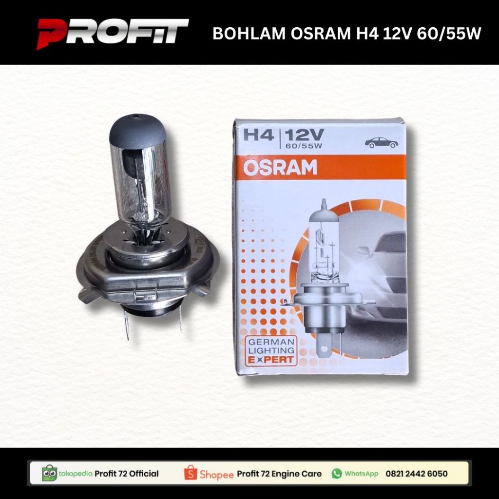 Lampu Bohlam Osram H4 12V 60/55W - Lampu Bohlam Halogen Mobil H4 Original Standard