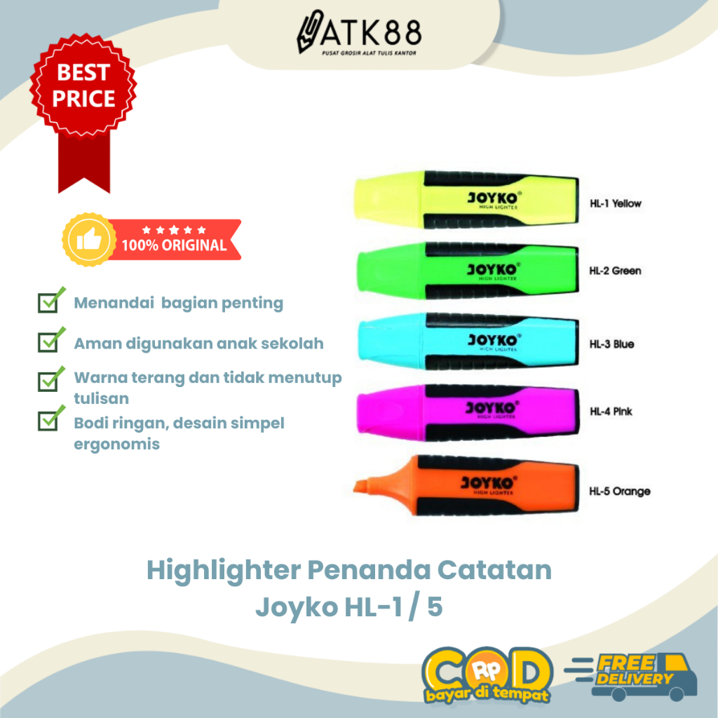 

[ATK88] Highlighter Penanda Warna Warni Joyko HL- 1 / 5