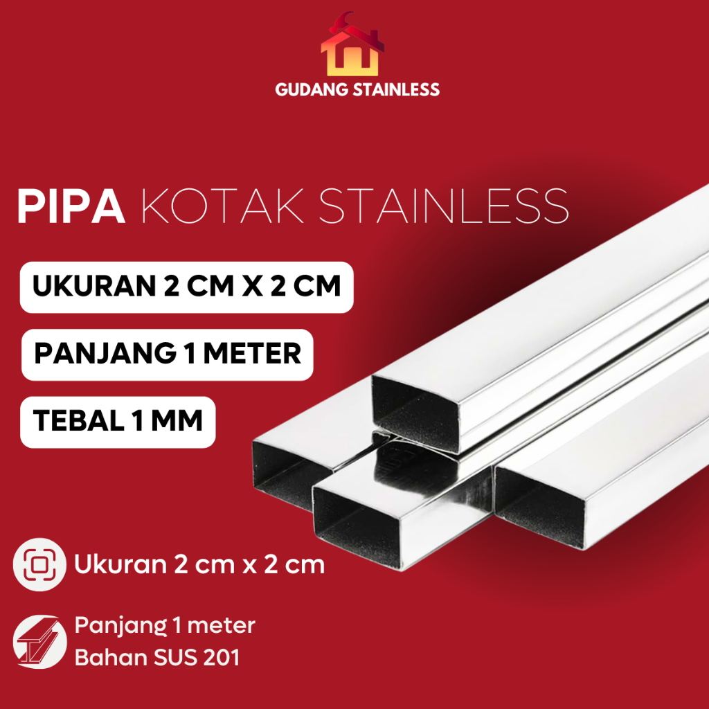 Pipa Stainless Kotak Hollow 2 cm x 2 cm SUS 201