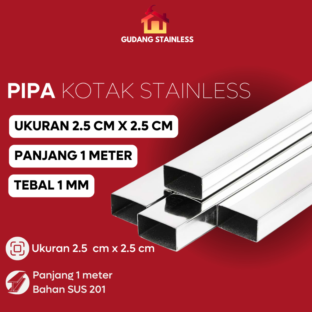 Pipa Stainless Kotak Hollow 2.5 cm x 2.5 cm SUS 201