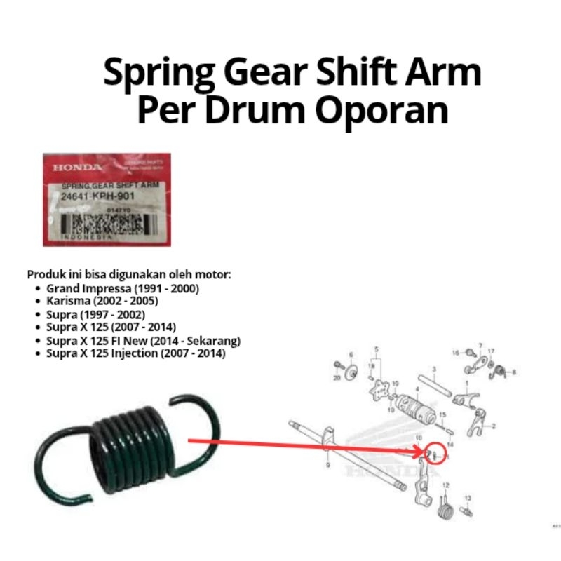 [AHM] Per Drum Oporan, Spring Gear Shift Arm Honda  GRAND, SUPRA, SUPRA X125 kode part 24641-KPH-901