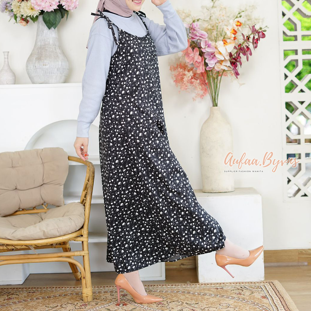 DRESS KOREAN STYLE TANPA LENGAN / MOLLA OVERALL DRESS FLORAL MOTIF BUNGA / YUBI SLOOPY DRESS PANTAI 