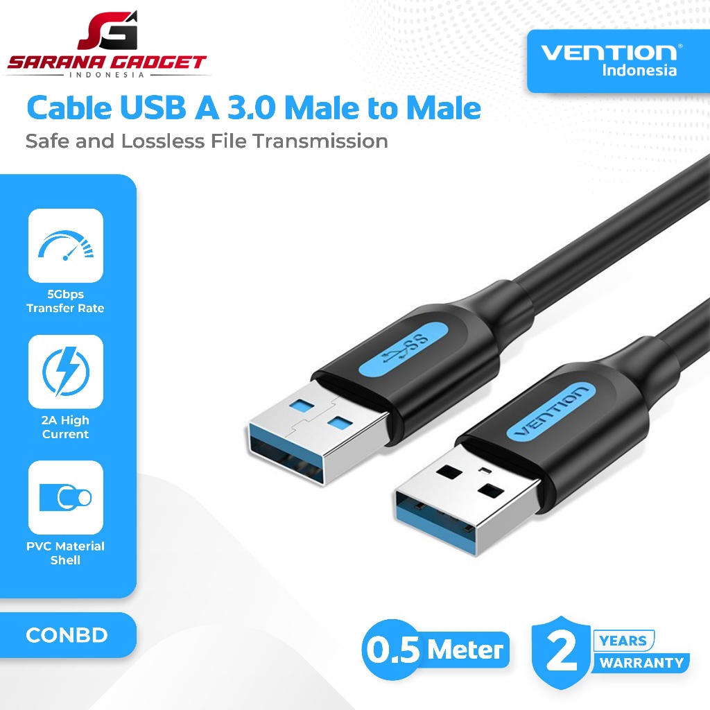 VENTION CONBD Kabel USB A 3.0 Male to Male Super Speed 5Gbps 0.5 Meter 50CM for TV Box Hard Disk Dri
