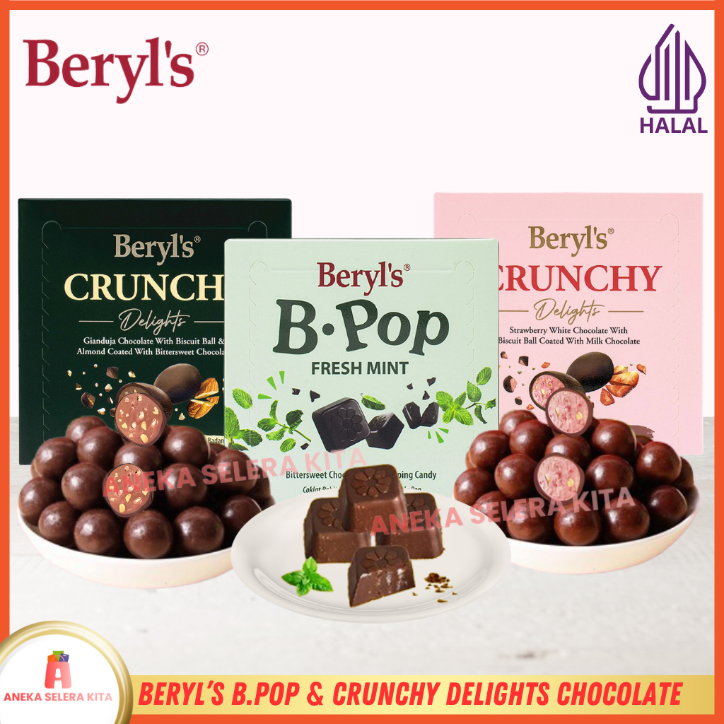 

Beryls Crunchy Delights Chocolate Biscuit Ball & B Pop Fresh Mint Bittersweet Chocolate Halal 50g-60g
