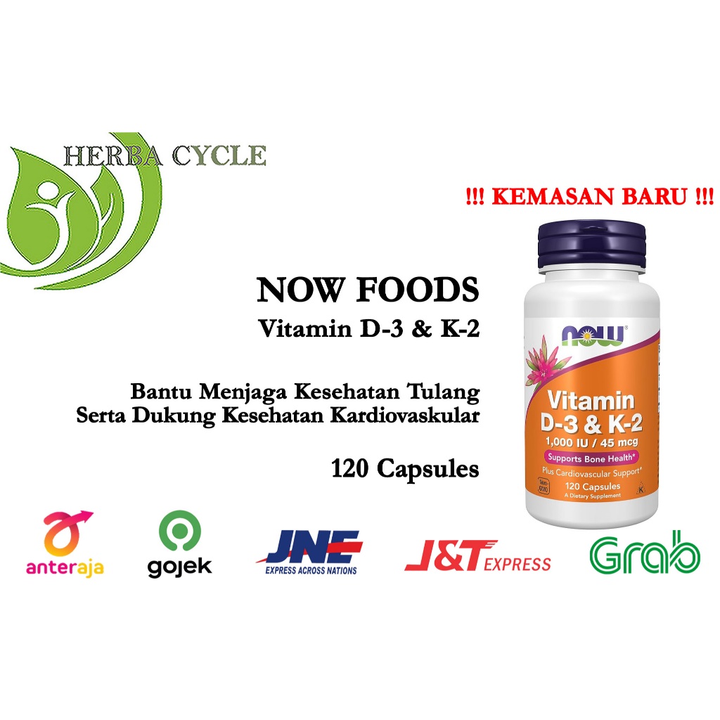 MURAH VITAMIN Now Food Vitamin D3 & K2 ORI USA Vit D3 K2 120 Butir Now D3 K2