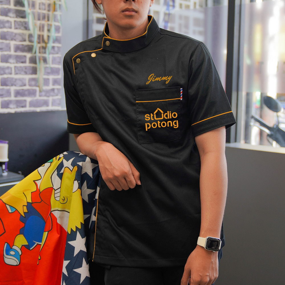 Kemeja Chef/ Kemeja Barbershop/ Baju Koki Chef/ Uniform Resto & Hotel Include Bordir Logo