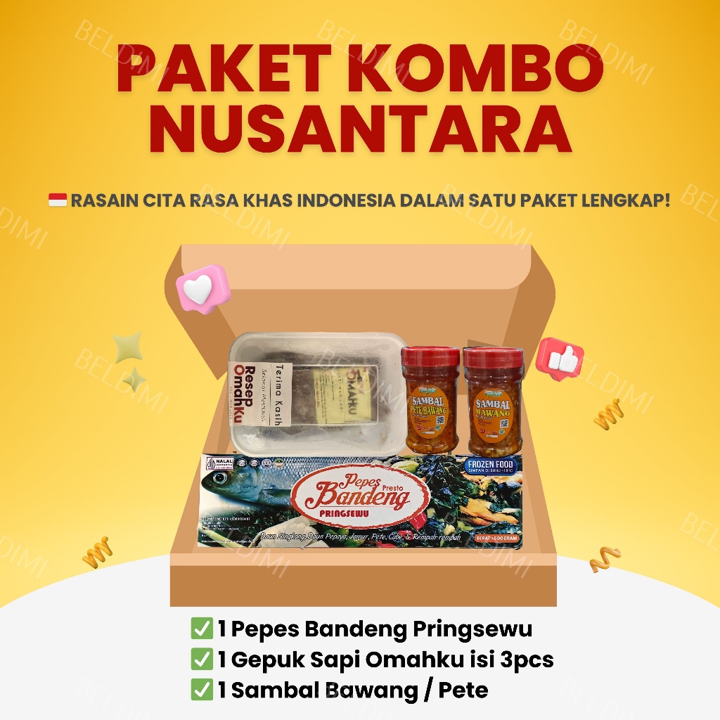 

Paket Kombo Nusantara | Pepes Bandeng Pringsewu, Gepuk Omahku, Sambal Bawang / Pete