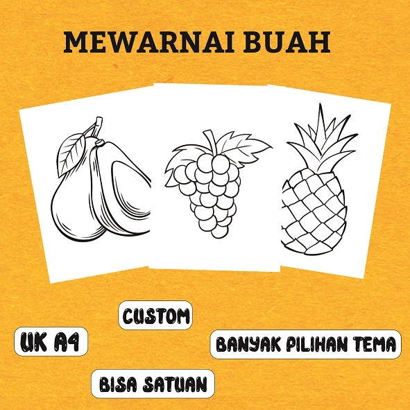 

KERTAS MEWARNAI / MEWARNAI BUAH / KERTAS MEWARNAI ANAK PAUD TK SD / COLORING / KERTAS GAMBAR A4