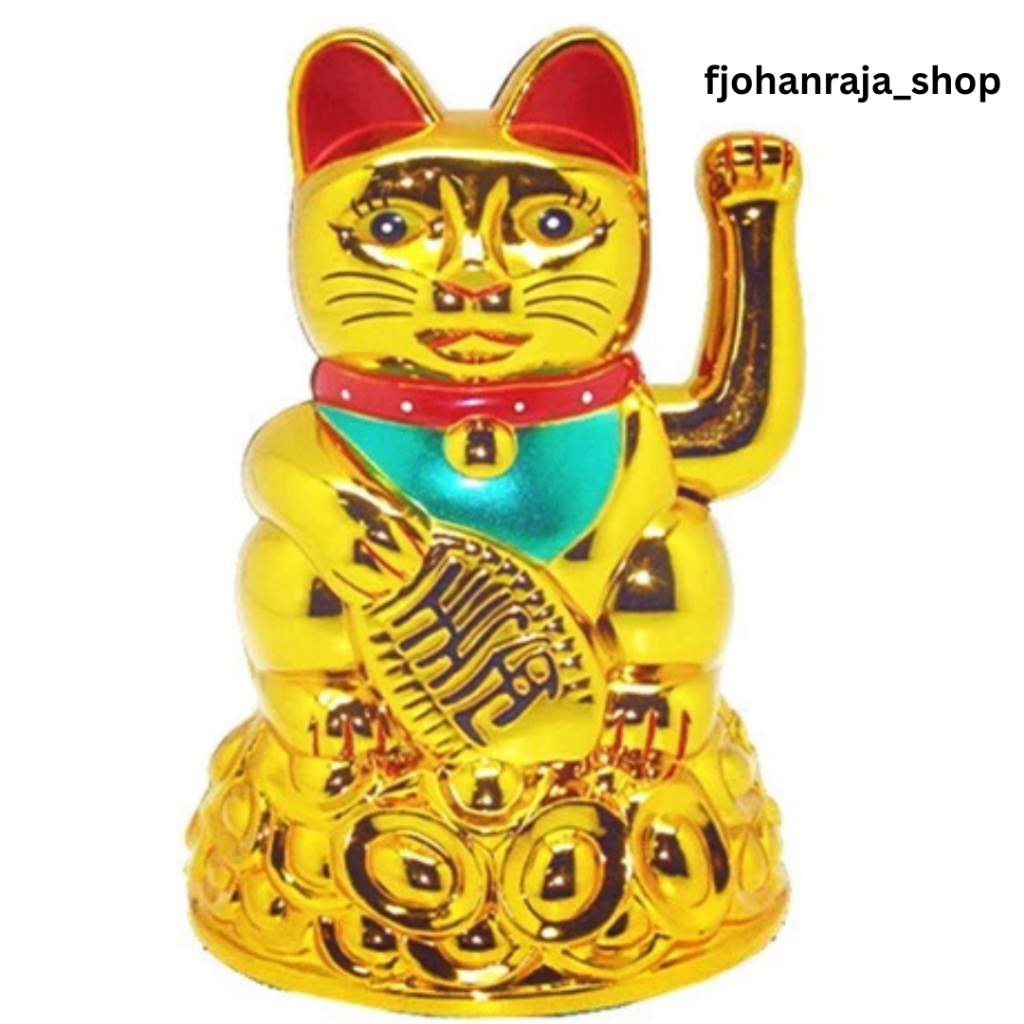 Patung Boneka Kucing Emas Hoki Koin Emas 12cm