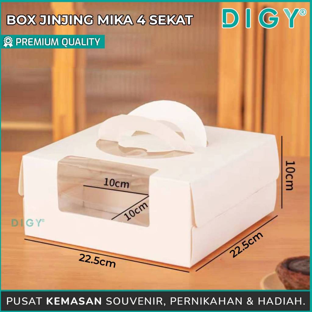 

Box Jinjing Mika 4 Sekat / Box Hampers For Mini Cake Isi 4 / Kotak Kue / Box Dus Kue Tart / Kotak Souvenir Premium